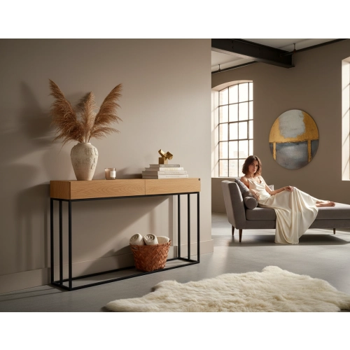 KONSOLA Z SZUFLADĄ DREWNO LITE DĄB OLCHA SKD-282